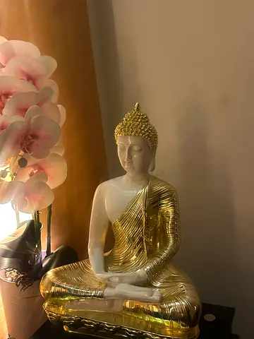 Gold and White Seated Buddha Statue - Decorative Collectible