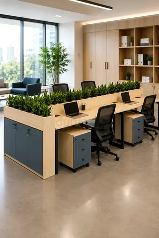 4-Person Face-to-Face Workstation with Side Planter Box | Dubai