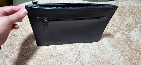Black leather zip clutch / document pouch - slim organizer