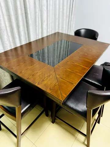 Wooden Dining Table with Glass Inset and 4 Chairs - Good Condition , high chair table