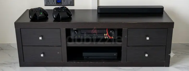 Dark Wood TV Entertainment Unit with Drawers and Open Shelves