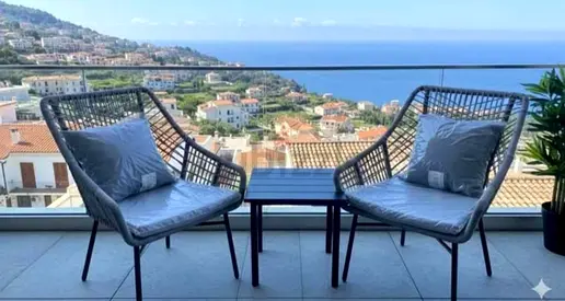 Outdoor patio set - 2 woven chairs with side table brand new