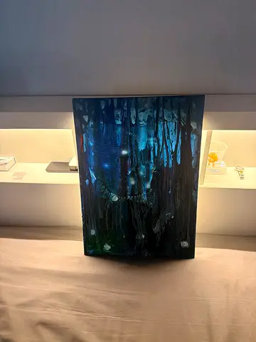 Abstract Resin Wall Art Panel - Blue/Black Drip Design