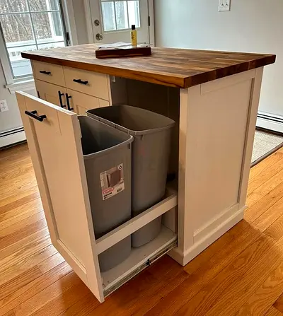 Kitchen Island Cart with Built-in Pull-Out Trash Bins and Butcher Block Top