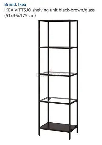 IKEA VITTSJÖ black-brown glass shelving unit (51x36x175 cm)