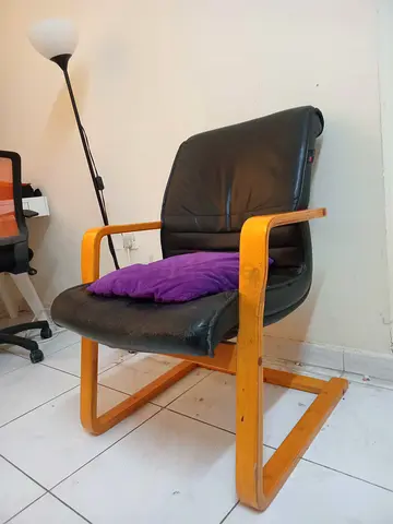 Used Black Leather Accent Armchair with Bentwood Frame