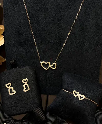 APM Monaco heart necklace and matching ring set with crystals