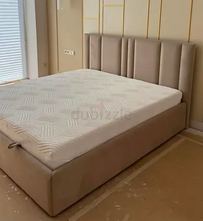 Upholstered Platform Bed with Padded Headboard - Queen Size