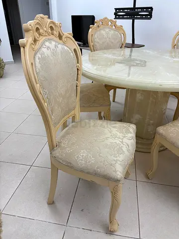 Marble Top Dining Set with Upholstered Chairs