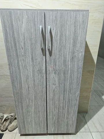 Slim Grey Wood Finish Storage Cabinet - 2 Door Cupboard