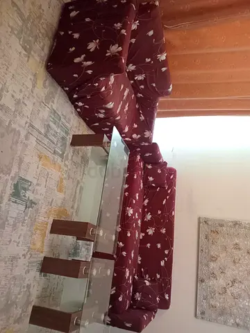 3-seater and 2+2 -seater Floral Fabric Sofa Set with Glass Coffee Table