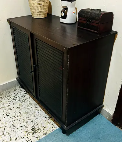 Shoe rack Dark wood two-door storage cabinet / sideboard - sturdy, used