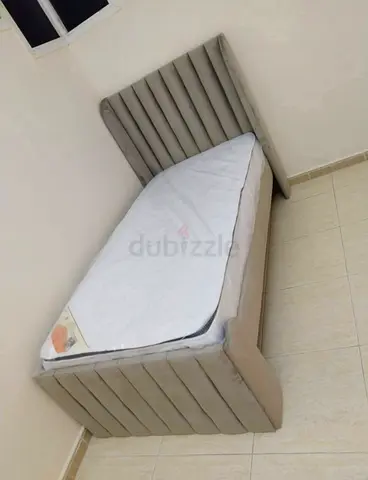 Single upholstered bed frame with mattress - light grey