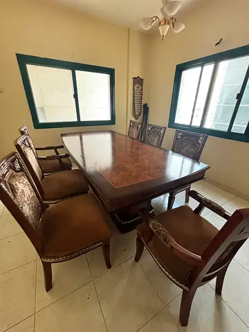 Royal Wooden Dining Table with 7 Chairs - Solid Brown, Good Condition