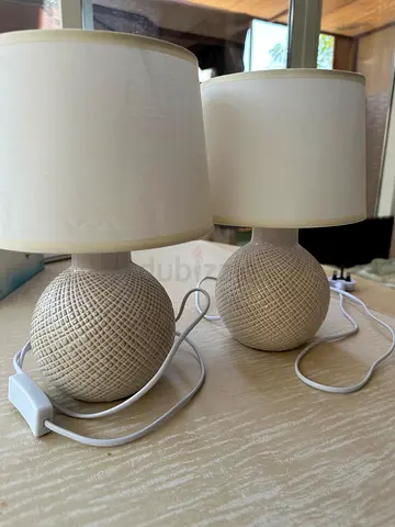 Pair of Beige Textured Table Lamps with Fabric Shades from Ikea