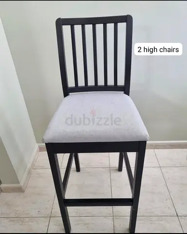 Sold out - Set of 2 Wooden IKEA High Bar Chairs with Cushioned Seats - Grey/White
