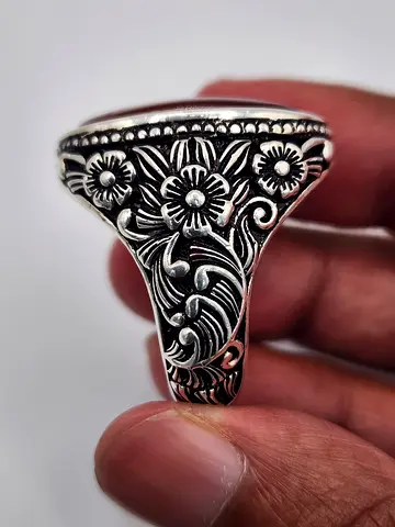 Silver Yemeni Aqeeq Aref Ring – Handmade 990