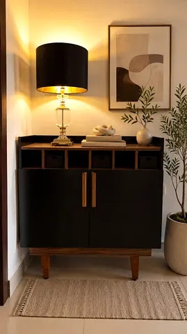 Black Wooden Cabinet with Bottle Storage