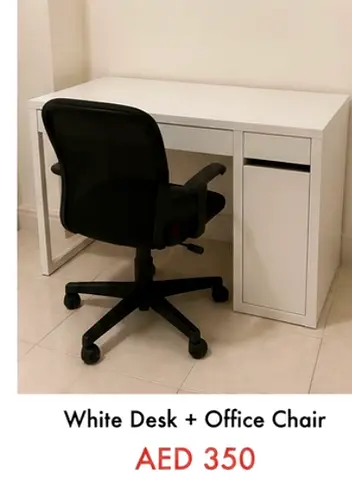 White Office Desk with Black Mesh Chair - Good Condition
