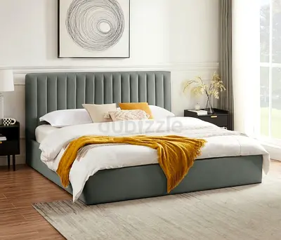 Upholstered King Bed with Tall Channel-Tufted Headboard - Grey