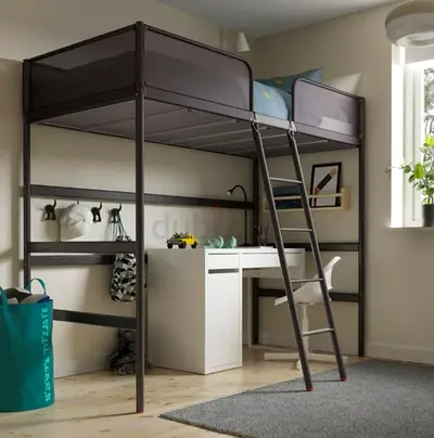 Metal loft bed with built-in desk and ladder - ideal for small rooms