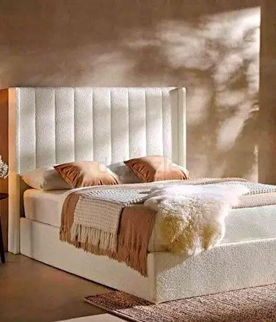 New Elegant King Size 180x200cm Cream colour bed Upholstered Padded headboard and mattress