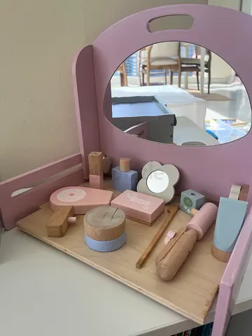 Wooden Play Makeup Vanity Set with Mirror - Pink