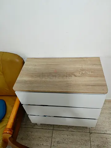 White 3-Drawer Nightstand with Wood Top