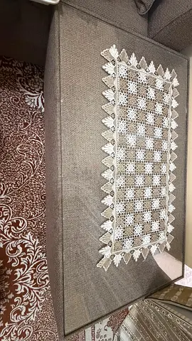 Handmade crocheted table runner - beige/white, good condition