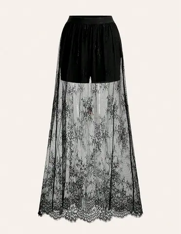 Black Lace Sheer Maxi Skirt With Built-in Shorts (size M)
