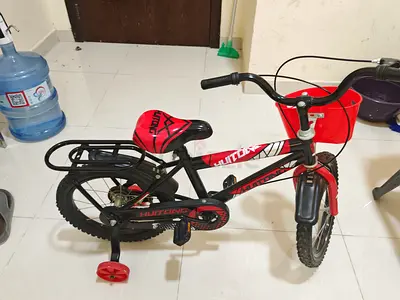 Child's 14-inch Huitong Kids Cycle with Training Wheels and Basket - Red/Black