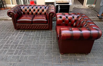 Vintage Chesterfield Leather 2-Seater Sofa and Armchair - Maroon