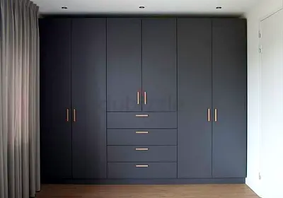 Built-in Matte Black Wardrobe with Central Drawers - Custom made wardrobe for sale