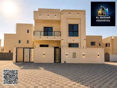 Luxury villa for sale in Al Helio 2 – Ajman | Excellent finishing, stone facade and modern design, including registration and ownership fees