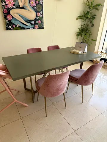 West elm dining set - concrete dining table with 4 pink velvet chairs