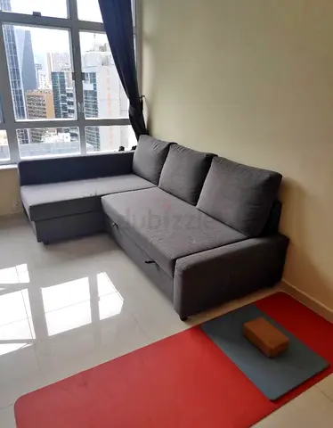 Gray L-shaped 3-seater sofa with chaise, good condition