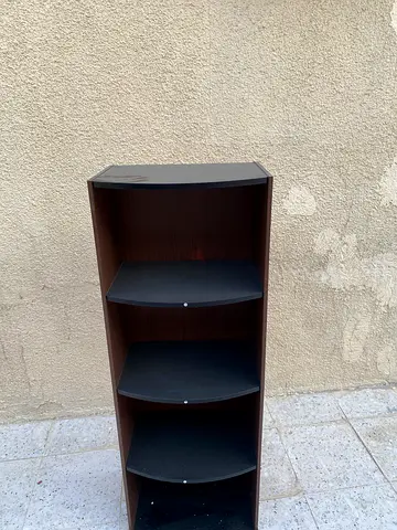 Tall Narrow 4-Shelf Wooden Bookcase / Storage Unit - Dark Wood Finish