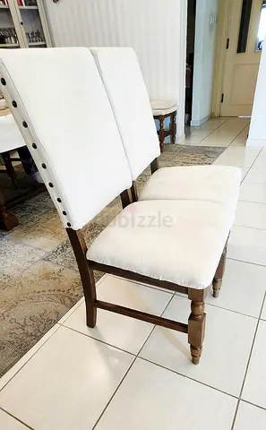 Set of 2 Wooden Dining Chairs with White Upholstery