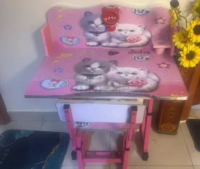 Kids Study Desk and Chair Set with Cat Design