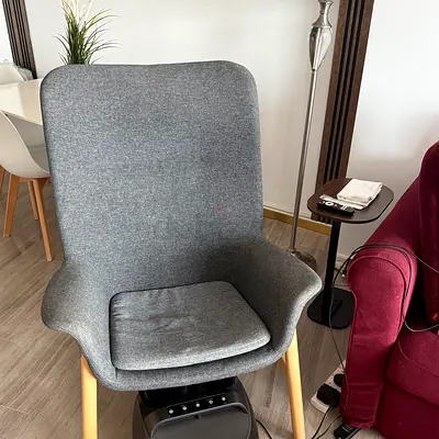 Modern Grey Armchair with Wooden Legs