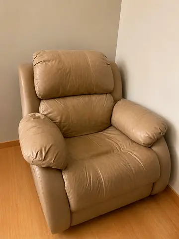 Beige Leather Recliner Armchair - Comfortable Single Seater