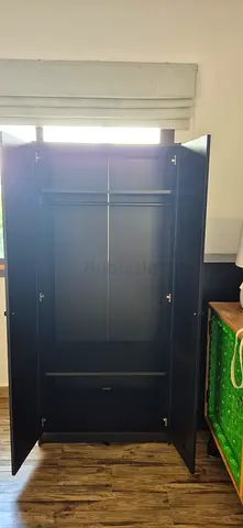 Solid Black Wooden Wardrobe / Armoire — Good Condition