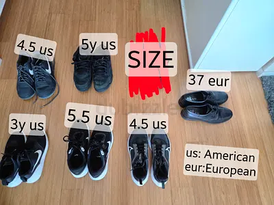 Bundle of used kids casual & sports shoes — mixed sizes (US 3 to 5.5 and 37 eur)