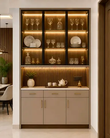 Built-in Display Cabinet with LED Lighting and Storage