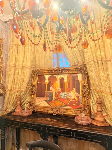 Framed Oriental Oil Painting with Ornate Gilded Frame