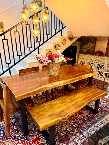 Marina solid wood dining table and 4 chairs with bench