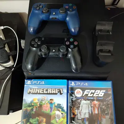 Sony PS4 Slim with 2 DualShock Controllers + 2 Games (Minecraft, FIFA)