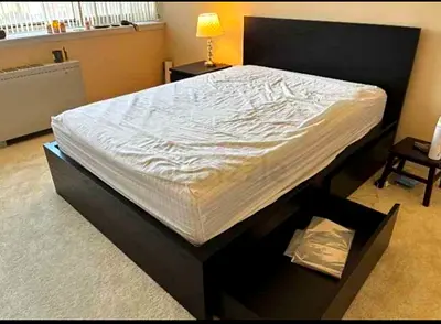 IKEA  Queen Size Bed + 2 Storage Drawers + Mattress