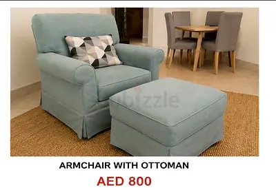 Light Blue Armchair with Matching Ottoman