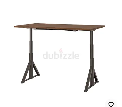 Adjustable Height Standing Desk with Brown Top and Metal Legs
